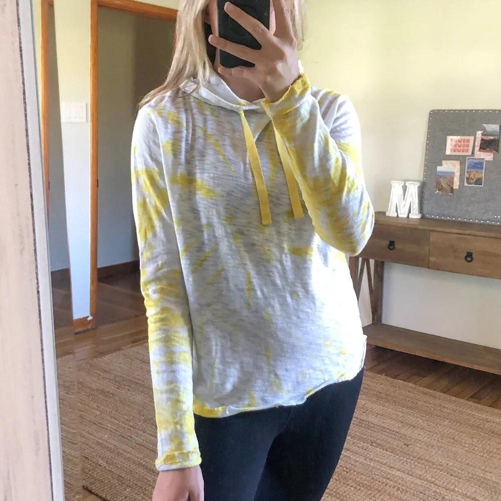 ATM Yellow Tie Dye Slub Jersey Light Hooded Sweatshirt Hoodie Women's Small